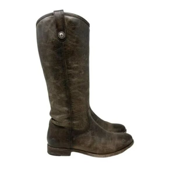 Frye Melissa Button Taupe/Brown Distressed Leather Riding Boots - Size 8 - Picture 4 of 10